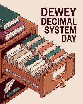 dewey decimal sistema día con biblioteca tarjeta catalogar y libros obra de arte vector