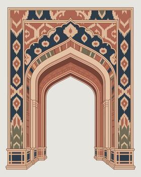 Mughal Arch Design with Ornate Patterns in Earth Tones vector