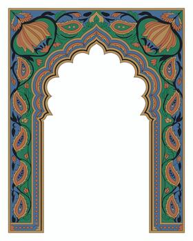 Mughal Arch with Vibrant Floral Patterns and Intricate Detailing for Royal Architecture vector