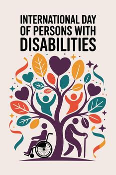 International Day of Persons with Disabilities with Tree of Life and Colorful Symbols vector