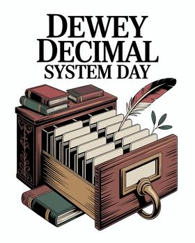 dewey decimal sistema día con biblioteca tarjeta catalogar y libros vector