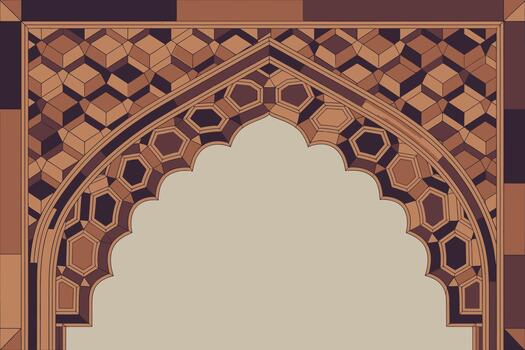 Mughal Arch with Geometric Wood Inlay Pattern Design vector