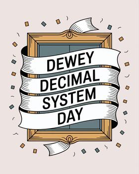 dewey decimal sistema día con enmarcado libro y cinta diseño vector