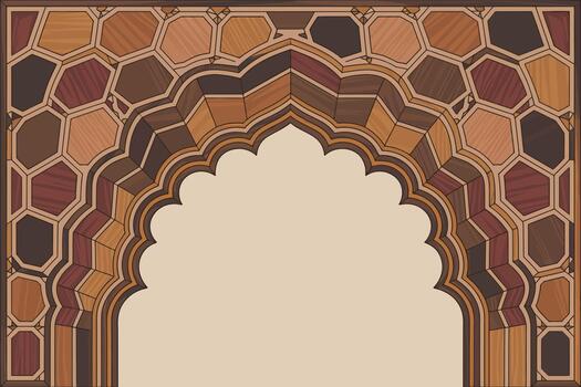 Mughal Arch with Geometric Wood Inlay Pattern vector
