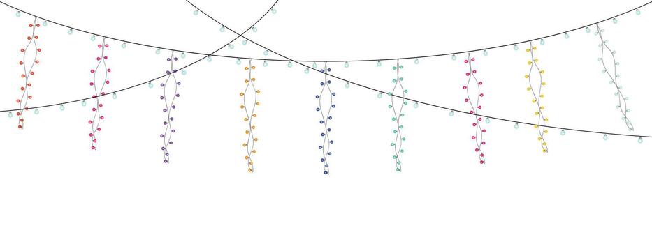 Rainbow string lights and icicle drops playful party lighting with a whimsical feel vector