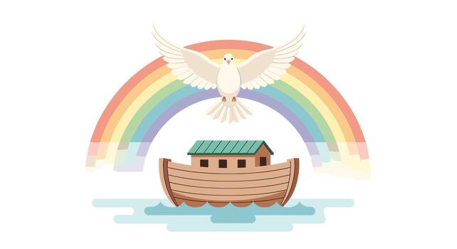 Noahs Ark Illustration with Dove and Rainbow A Symbol of Hope, Promise, and New Beginnings in a Colorful Design vector