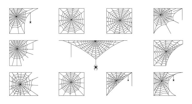 Diverse Spider Web Collection Halloween Silhouettes for Creepy Decoration and Web Elements for Spooky and Thematic Design Projects vector