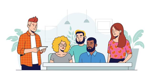 Diverse Team Meeting in Modern Office Presentation, Collaboration, and Teamwork Illustration for Business, Education and Technology Concepts vector