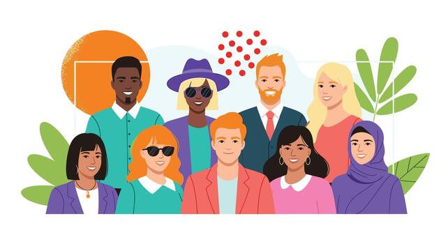 Diverse Group of People Illustration Multicultural Team with Variety of Ethnicities and Backgrounds for Inclusive Corporate Representation and Diversity Initiatives vector