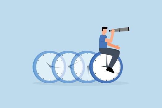 Time management, businessman riding time passing clock vector