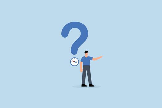 Open ended question, businessman with question mark compass guidance for answer vector
