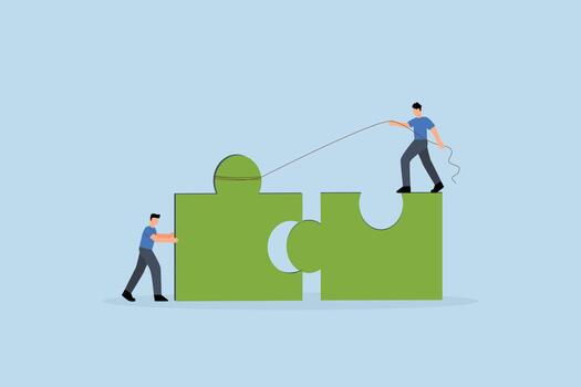 Jigsaw puzzle connection, businessman help connect jigsaw puzzle vector