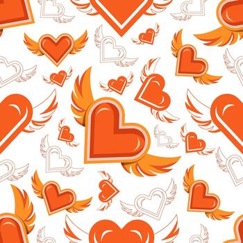 Decorative heart with wings seamless pattern design vector