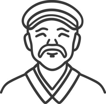 un hombre con un Bigote y sombrero es mostrado en un línea dibujo vector