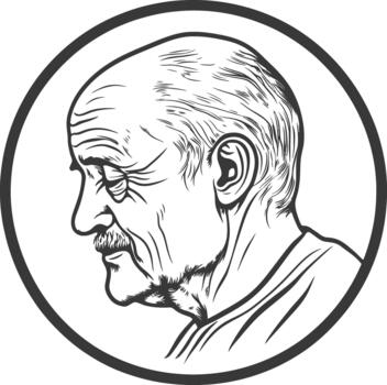 An old man in a circle with a mustache vector