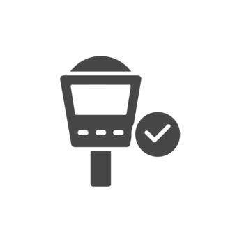 Smart parking meter icon with a checkmark symbolizing automated and efficient city parking vector