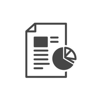 reporte documento icono con un tarta gráfico para visualizante datos y estadístico información vector