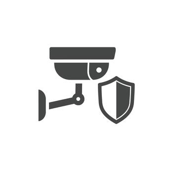 Smart city surveillance camera and shield for AI security and monitoring technology vector