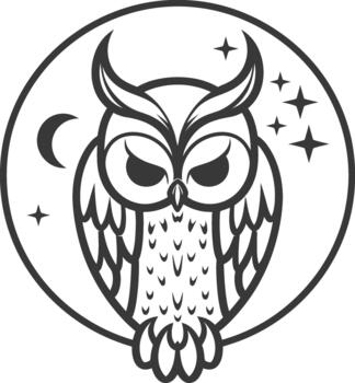 An owl with a star on its head in a circle vector