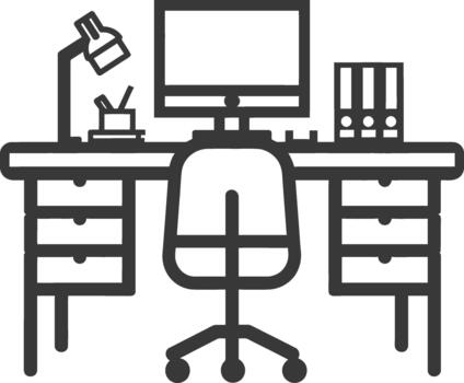 Office desk with computer and chair vector