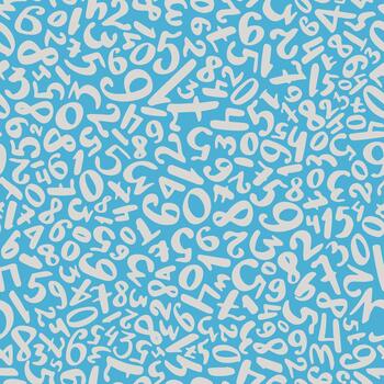 Light blue background filled with randomly scattered white handwritten numbers for versatile pattern for lining and endpapers vector