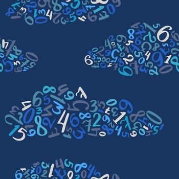 Dark blue number cloud pattern with handwritten digits creates mathematical design for presentation backgrounds and youth accessories vector