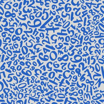 Dense educational pattern with cobalt blue multidirectional numbers on white background for classroom decor and presentations vector