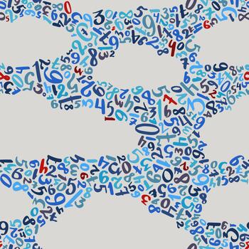 Cloud shaped number clusters pattern with handwritten blue and red digits for playful educational design for student notebooks vector