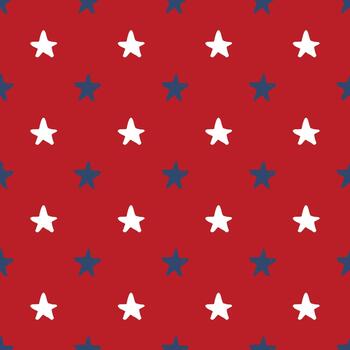 A red and blue stars seamless pattern on red background vector