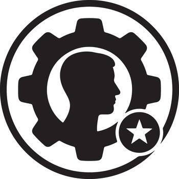 Human head silhouette within a gear icon, symbolizing user settings, personal preferences, skill management, or profile optimization concept. vector