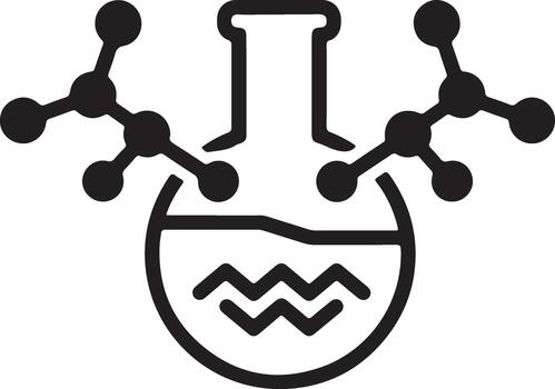 Chemical laboratory flask with molecular structures icon illustration, representing science, research, education, and biotechnology experiments. vector