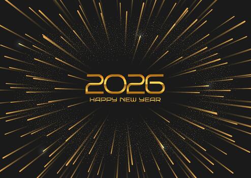 Happy New Year background with gold numbers and starburst design vector