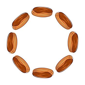 Eclair with chocolate cream wreath in flat style. French bakery design element for food menu, card isolated on a white background. vector