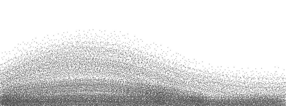 Black dotted grain wavy gradient background. Stipple gritty sand overlay. Grunge sprayed noise texture. Rough distressed dot work backdrop with dust, particles, speckles. subtle grit wallpaper vector