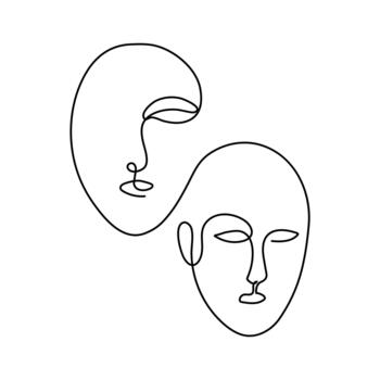 Abstract portrait of two faces - one continuous line. Minimalistic double portrait drawing vector
