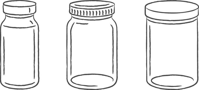Glass jars with and without lids line icons vector