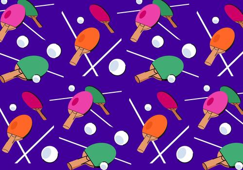 Colorful seamless pattern for table tennis play. Trendy texture with tennis racket and ball on blue background. Cartoon flat design concept of play. Design template for use in decor and printing vector