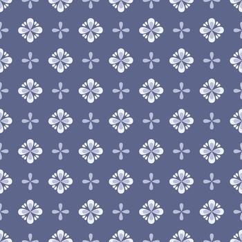 Seamless floral pattern with geometric stylized blue flowers. Can be used to fabric design, wallpaper, decorative paper, web design, etc. Swatches of seamless patterns included in the file. vector