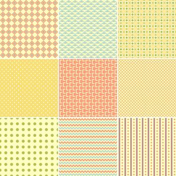 Set of nine geometric seamless patterns in retro style. Can be used to fabric design, wallpaper, decorative paper, web design, etc. vector