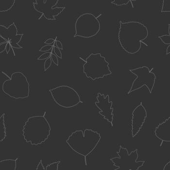 Seamless pattern with white outline leaves on black background, leaf of maple, linden, aspen, ginkgo, and others. Print for textile, package, wrapping paper. Illustration in line art style vector
