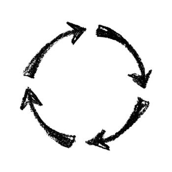 Hand drawn recycle arrow icon Recycling resources symbol Reuse of materials, zero waste, green environment, saving the planet cycle pollution vector