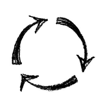 Hand drawn recycle arrow icon Recycling resources symbol Reuse of materials, zero waste, green environment, saving the planet cycle conservation vector