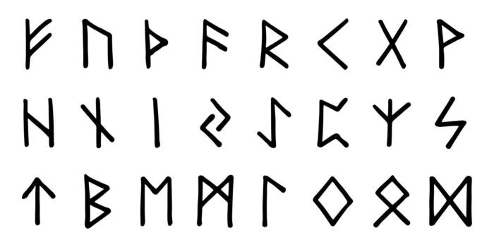 conjunto de mano dibujado vikingo runas antiguo escandinavo futhark germánico céltico alfabeto clipart en garabatear estilo soltero elemento para imprimir, web, diseño, decoración futhark vector