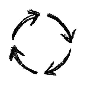 Hand drawn recycle arrow icon Recycling resources symbol Reuse of materials, zero waste, green environment, saving the planet cycle ecological vector