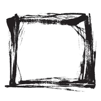 Black Grunge Square Frame with Messy Lines. Retro hand drawn frame with textured brush lines and rough distressed edges on white background. Perfect for media, posters, banners, cards and web. vector