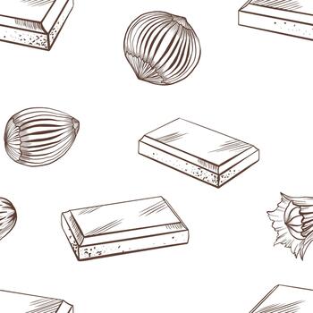 chocolate barras con avellana con todo nueces en negro y blanco sin costura patrón.minimalista ilustración para embalaje, marca, comida diseño, y impresión proyectos limpio, elegante, moderno estilo vector