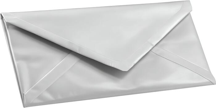 A light gray metallic shiny envelope or document folder is closed and isolated on a white background photo