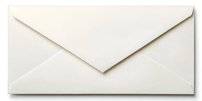 A simple elegant off white envelope is closed and isolated on a white background with a subtle shadow photo
