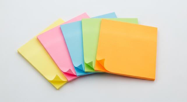 A pile of colorful sticky notes on a white background photo