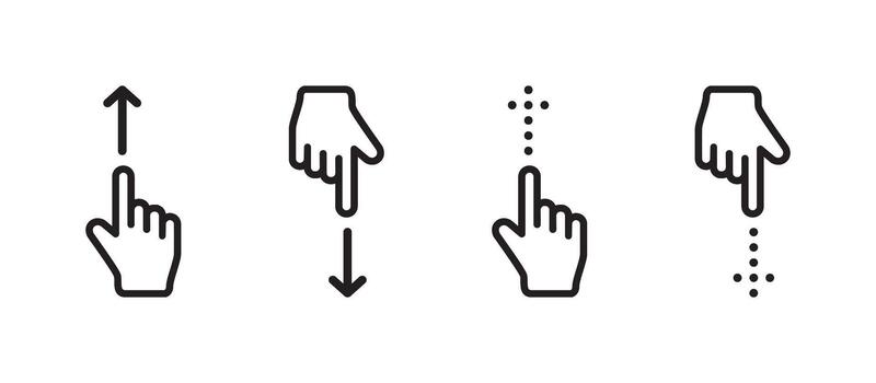 Swipe and scroll gesture icons set with hand pointer and directional arrows vector